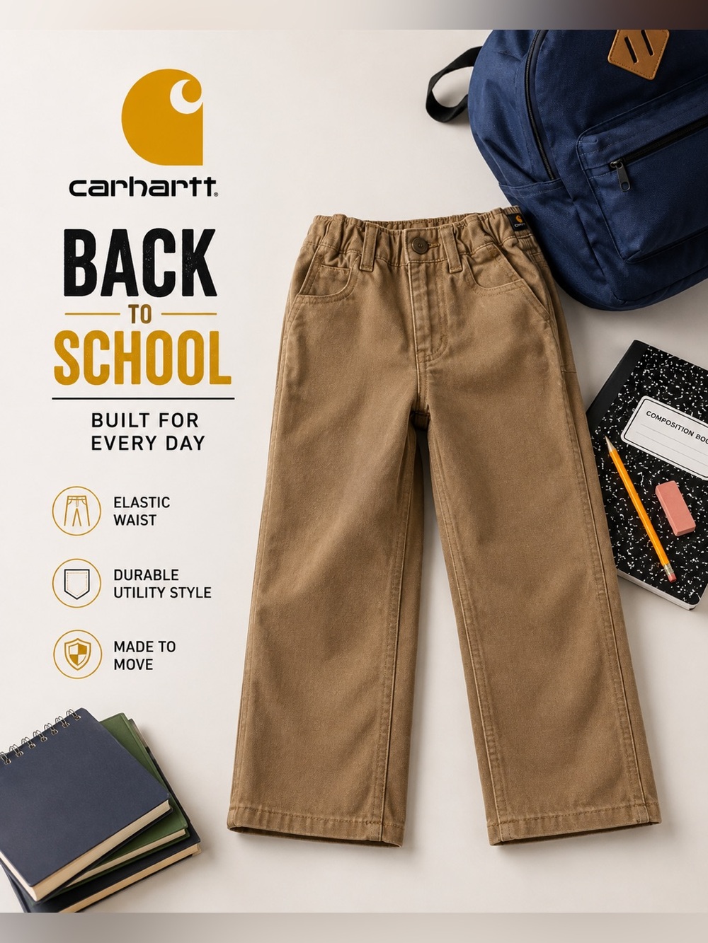 Carhartt Kids Brown Utility Pants Elastic Waist Size 8